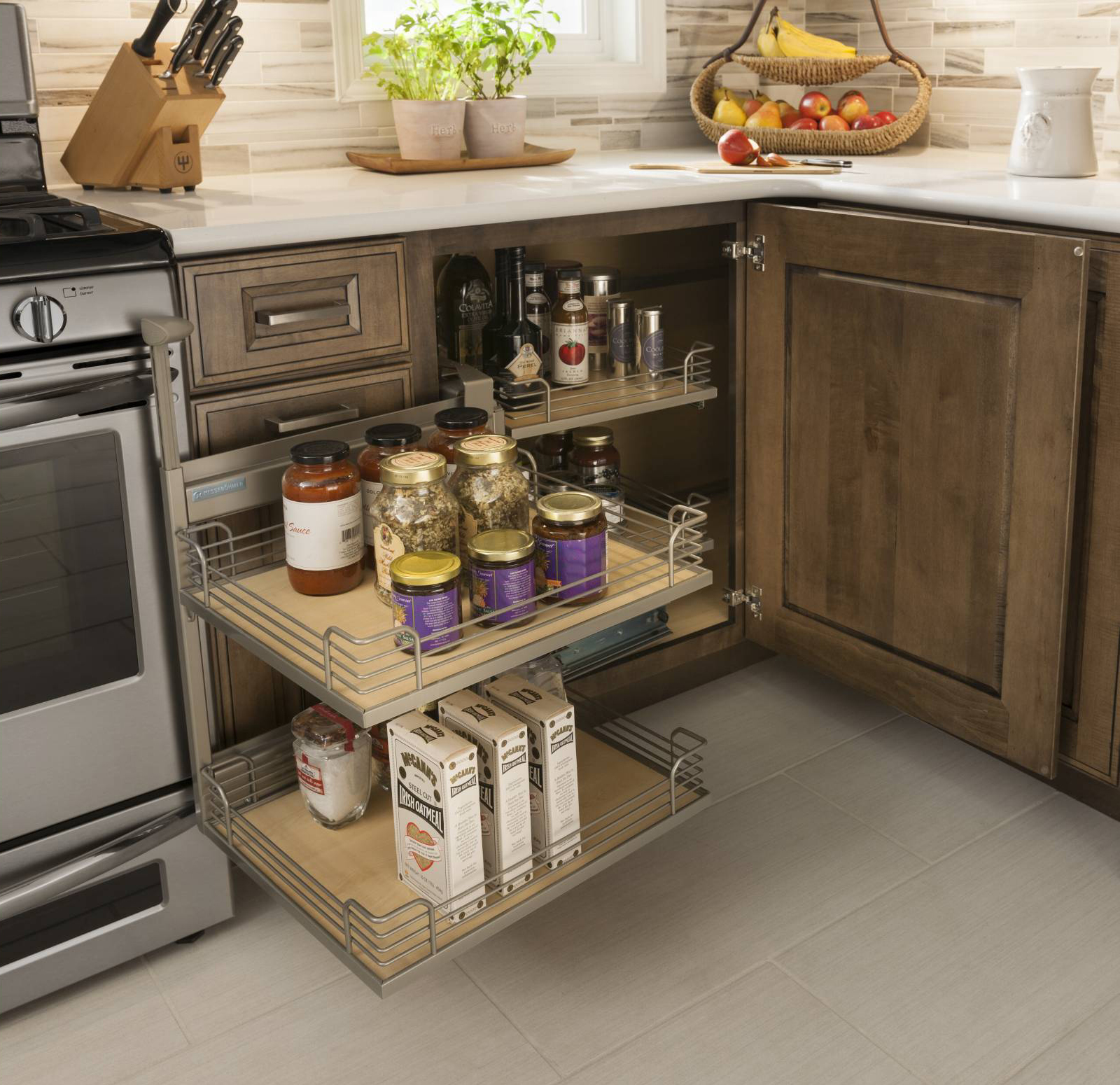 Creatice Kitchen Corner Cupboard Storage Solutions with Simple Decor